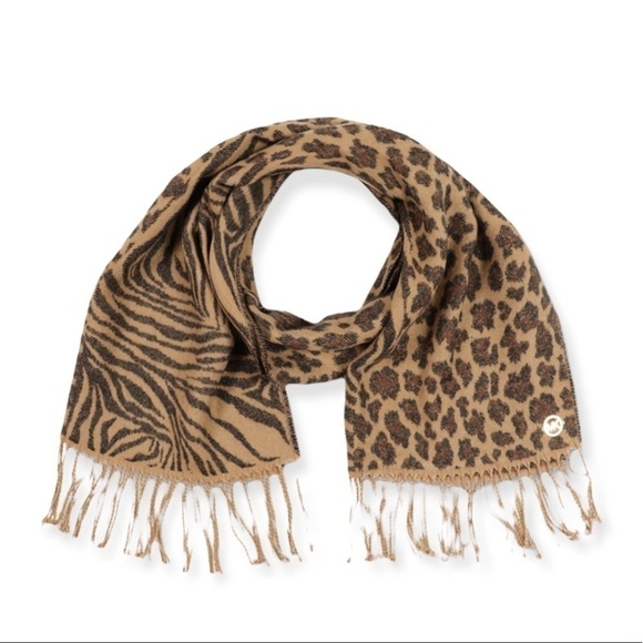 MICHAEL Kors Warm Winter Scarf Black & Brown Animal Print Scarf NEW - Picture 1 of 2